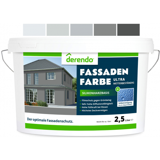 Derendo - Fassadenfarbe Betongrau mit ULTRA Wetterschutz und Abperleffekt